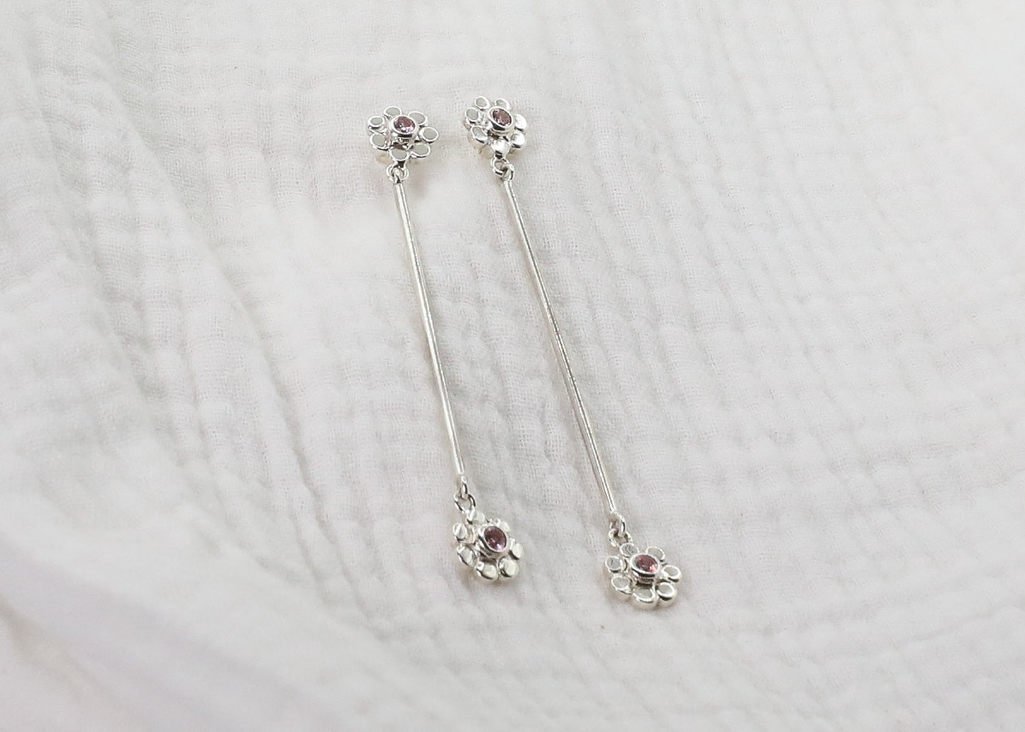 Silver Petal Floral Drop Earrings