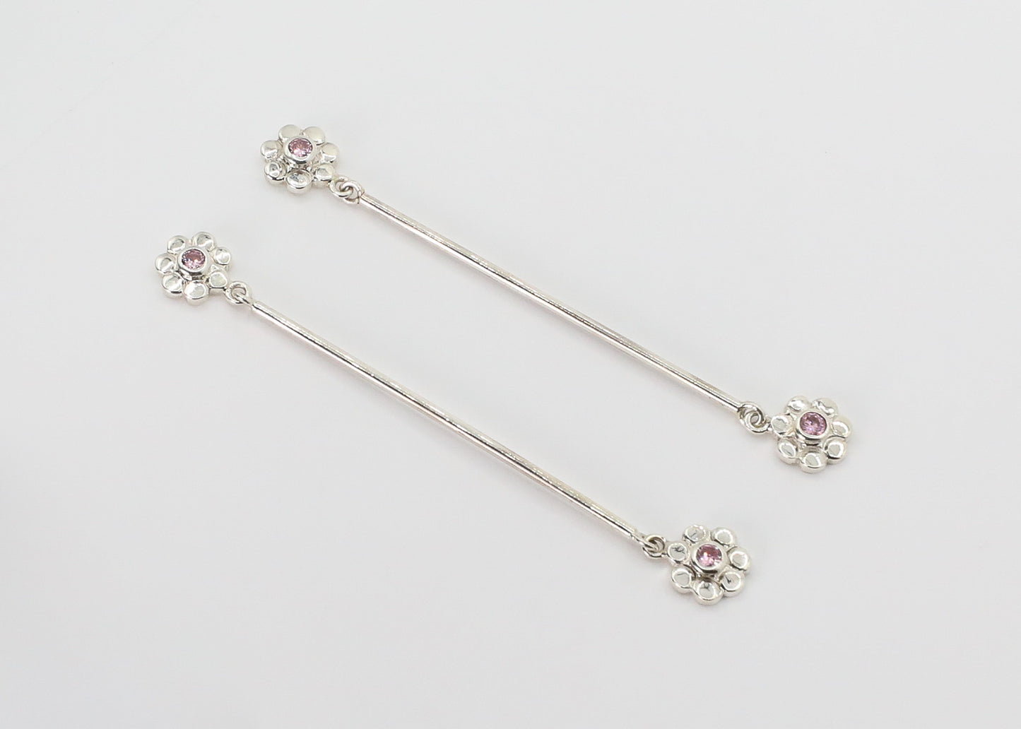 Silver Petal Floral Drop Earrings