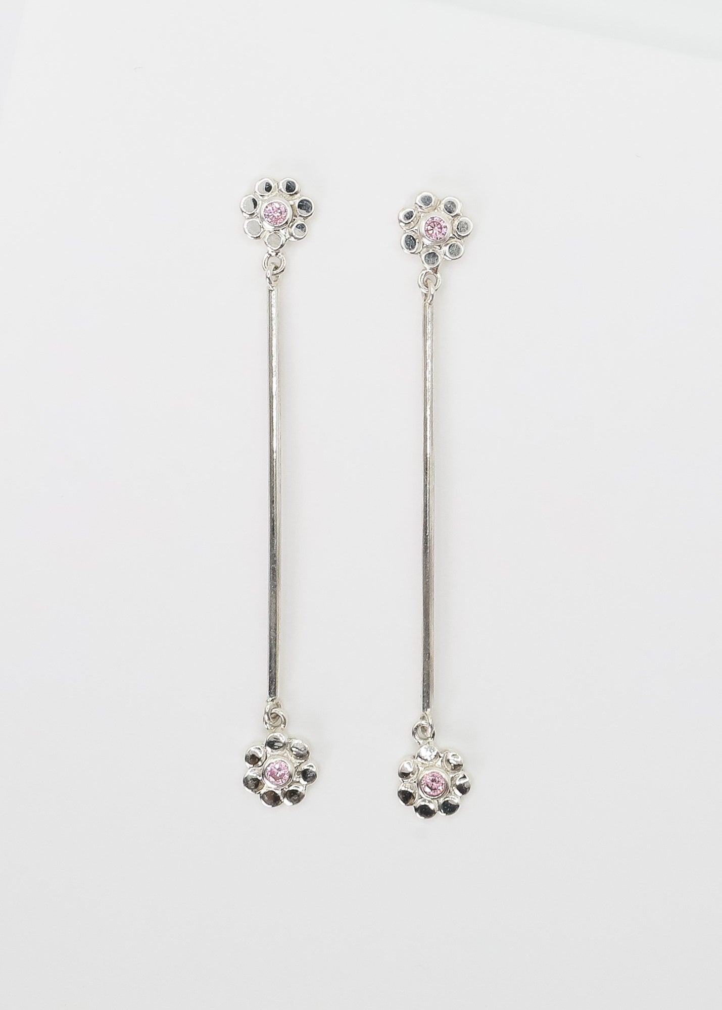 Silver Petal Floral Drop Earrings
