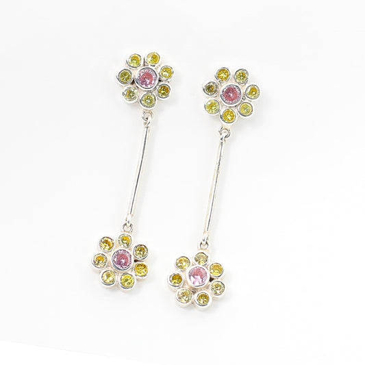 Yellow & Pink Gemstones Floral Drop Earrings | A FOR ARPANA | Limited Edition | Relief For Nepal