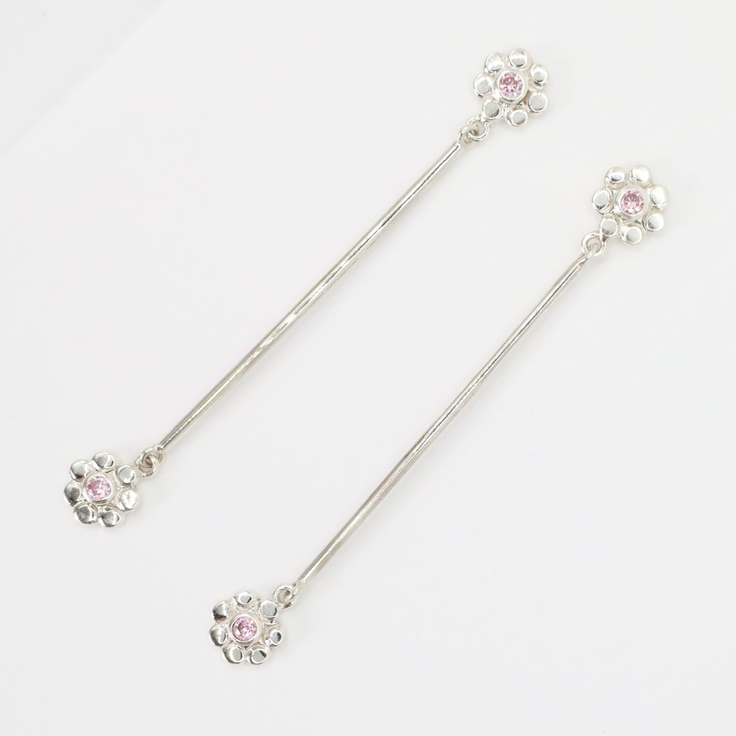 Silver Petal Floral Drop Earrings