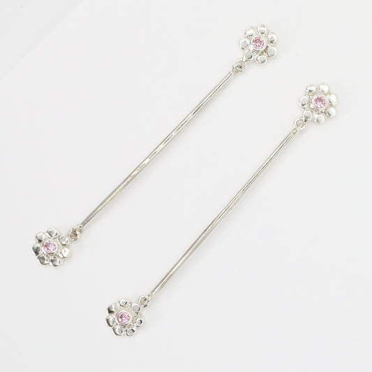 Silver Petal Floral Drop Earrings